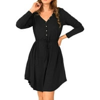 Mini haljine za žene jesenska modna čvrsta boja dugih rukava V-izrez pletena tunika Duljina koljena