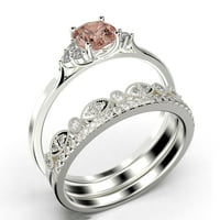 Zasljepljujući minimalistički 2. pristupačni morgatitni i dijamantski morgatitni prsten za uključivanje, vjenčani prsten, dva podudarna traka u 10k čvrsto bijelo zlato, poklon za nju, obvezuju prsten