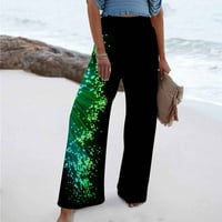 Fartey Weens Wide nogu plaže na plaži Cvjetni print casual pantalone za odmor Ljetni elastični visoki struk opuštene udobne hlače