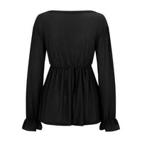 Košulje za ženske ležerne dugih rukava V-izrez, majice, čvrste ispise crne bluze lautumne