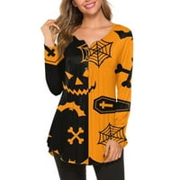 Halloween Majice za žene Ženske modne modne ženske modne, casual dugi dugih rukava Halloween tisak pulover