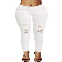 Haite Dame Jeans Conts Cottons Stretchy Traper Hlače za odmor Pantalone na plaži Dugme Tajice White