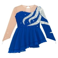 Djevojke Mrežne mreže Splice figura za klizanje Klizača Juniors Chiffona Dance haljina, Veličine 6- tamno plava 16