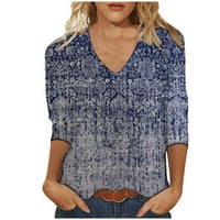 Cleariance Casual dugih rukava za žene tiskana majica Srednja dužina rukava bluza V-izrez casual tops