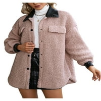 Ženski kaput, jakna s dugim rukavima na dugih rukava Grekoat sa gumbima za jesen zimu, ružičasta siva