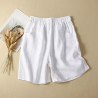 Žene udobne hlače Skraćene hlače Elastične strukove kratke hlače plus veličine pamučne posteljine kratke hlače Ljetna trendy casual pantalona bijela xxl