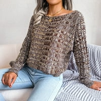 Aueoeo ženska modna casual šareni dugih rukava s ramenim pletenim džemper-džemperskim džemperskim džemper