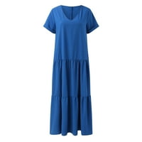 Aaiymet ljetna haljina Ženska Ležerna ljetna haljina Solid V izrez Duga haljina Elegantna haljina majica, plavi XL