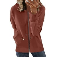 Cacomomrk PI ženski dugi rukav plus majica za čišćenje Žena patentni zatvarač Otvoreno prednji labavi gornji odjeća za ispis bluza kaput vrhovi džepova s ​​smećem brodovima Brown