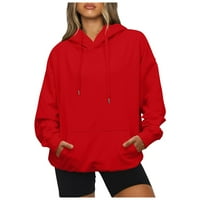 Ženske modne dukseve Klasični džepovi za crtanje labave boje Preppy odjeća Jesen zimski crveni XL