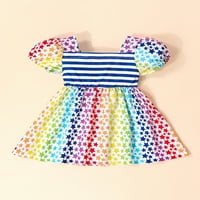 Djevojka za dijete 4. jula Haljine kratkih rukava Square Star Star Striped Print Casual Party haljina