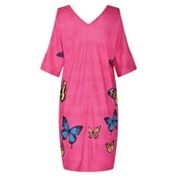 Suknje za žene V izrez Ženski V-izrez Štamparija Labave Ležerne modne kratke suknje haljina ružičasta