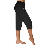 Ženske posteljine obrezane hlače visoka elastična struka casual labavo, crna boja crna veličina 5xl