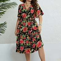 Ženska haljina maxi podne haljine haljine casual labav cvjetni ispis Vintage Haljina s kratkim rukavima