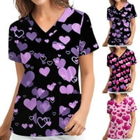 Ausyst ženske vrhove bluza za žene ujednačene radne odjeće Print V izrez kratkih rukava sa džepnim ljetnim