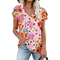 Ženska cvjetna bluza Moda Tunic Petal Majice kratkih rukava Ljetne casual Thirts V izrez Tees Slatko
