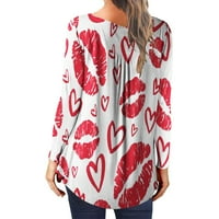 Joau Womens Plus veličine Ležerni print s dugih rukava V-izrez sa gumbom labava vrhova majica bluza