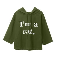 Ženski vrhovi Cat Ear Hoodie kratki rukav Slatke crne vrhove Cat Print Cat Lover poklon Idea Bluza
