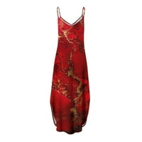 Ženske haljine scoop vrat casual maxi tiskani a-line ljetna haljina kratkih rukava crvena m