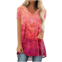Tking Fashion Womens Plus size labav kratki rukav gradijentni vrhovi Ljeto V izrez Ruffle Tunic T majice