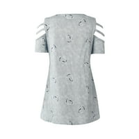 Bazyrey Womens Ljetni vrhovi Čvrsta tiskana bluza Ženka V izrez casual s kratkim rukavima slobodne tunike