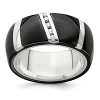 Edward Mirell Blacktitanium & Sterling Silver .10ctw Diamond polirana prstena Veličina: 9; za odrasle i tinejdžere; Za žene i muškarce