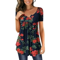 Ženski kratki rukav ljetni vrhovi za gamaše labavo fit gumb pulover bluze košulje Henley majica V izrez cvjetni tunički vrhovi
