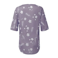 Ljetna bluza Ženska modna ljetna Nova cvjetna print Okrugli vrat Kratki rukav Ležerne prilike, Ladies Top Purple 2xl