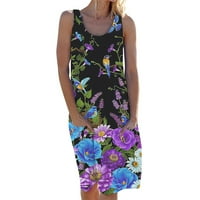 Gaiseeis Fashion Women ljetni okrugli vrat Ležerne prilike modne tiskane haljine bez rukava CYAN XL
