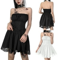 Ženska gotička lolita mini haljina Vintage punk puff rukav linijski kratki ogroman haljina