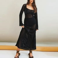 Lroplie Black haljine za žene u vratu dugih rukava kontrast boja Clotuout Knit ženska haljina xl