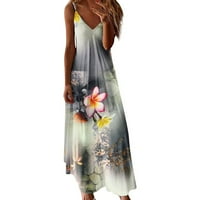 Ženske oblače žene Ljetni casual bez rukava V izrez Dugi cvijet Dress Haljine za žene