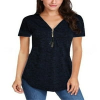 Žene Zip V-izrez Majica kratkih rukava Ljetna casual vrhova Bluza plus veličina