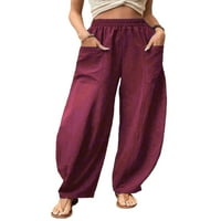 REJLUN palazzo hlače za žene elastične struke Lounge hlače od solidne boje pantalone vrećice tamnocrvene