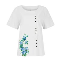Hanas vrhovi ženske pamučne majice od pamuka, majice s kratkim rukavima, cvijeće tiskane tastere Basic