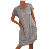 Ženska ljetna casual pune boje kratkih rukava za šivanje omotače, haljina od labavog džepa pamučna haljina, siva, xxxxxl