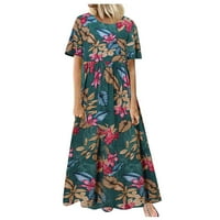 Gotyou ženske casual haljine Women plus size boemski O-izrez cvjetni print Vintage kratki rukav dugačak