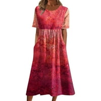 Ženske casual haljine od tiskane haljine Ljetne haljine ispisane na dresene okrugle vrata Midi haljine