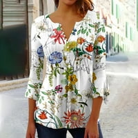 Strugten Petal majice za žene TEES Bluze Ležerne bazične vrhove tiskani gumb PLEAT pulover Dressy Bluze