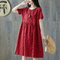 Ženski ljetni vintage ispisani apstraktni kratki rukav labava haljina crvena m