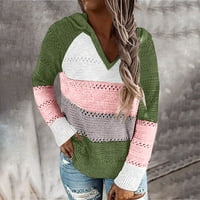 CPTFADH Modni ženski povremeni patchwork V-izrez dugih rukava s kapuljačom džemper bluza