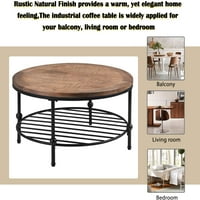 Zeeyh okrugli stolić za kavu Industrijski tablica Rustikalni prirodni okrugli kafe stol sa skladištem na kauč na kauč za dnevni boravak Moderni dizajn kućni namještaj