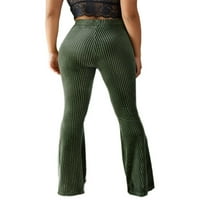 Beiwei Women Loot Fit Flared Leg Dug Pant Solid Color Lounge Pantalone Velvet Lounge odjeća Tamno zelena