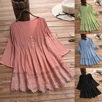 Ženski vrhovi ženske vintage ruffled tri četvrtine čipke V-izrez plus veličina Top majica bluza xl,