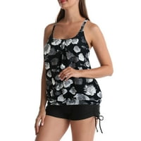 Tankini bikini set za žene Dvije plaže od cvjetnog tiska Ruched prsluk kupaćim kostim s boyshorts Tržni