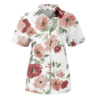 Košulje za žensku modnu ležerne tastere za cvijeće kratkih rukava rever majica top bluza ružičasta s