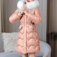 GUZOM WOMENS zimski kaput - dugačak kapuljač runo, ležerne duge rukave tople zimske jakne ružičaste