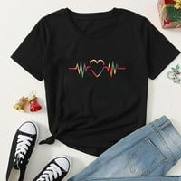 Valentine Majica s kratkim rukavima Modni srčani EKG Ispis Crewneck T košulje Solid Boja Svi podudarnici