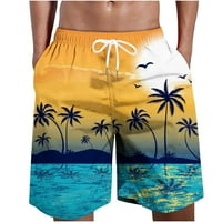 Muški casual ljeto kratke ploče na plaži sa džepovima Trendy Tropical Palm Tree Sunset Print Quick Dry Hawaiian Swim trunke s džepovima Yellow XXXXXL