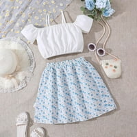 B91XZ Djevojka Dječje djevojke Ljetne kratke rukave Flower suknja odjeća za dječje odjeću bijela, veličina